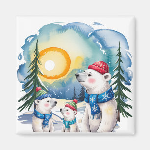 Winter Polar Bear Family Christmas  Magnet