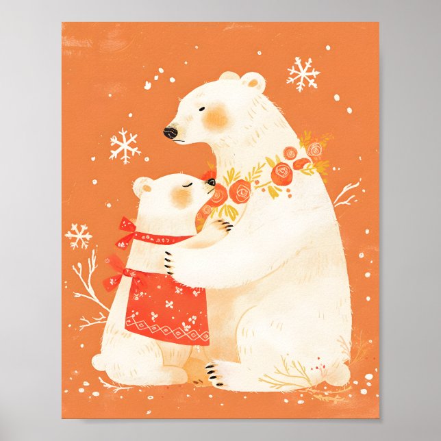 Winter Polar Bear Mom & Baby Cozy Nordic Poster (Front)