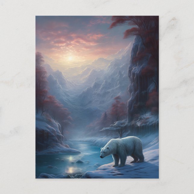 Winter Polar Bear Mountain Christmas Holiday Postcard (Front)