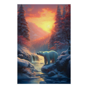 Winter Polar Bear Mountain Christmas Holiday Poster