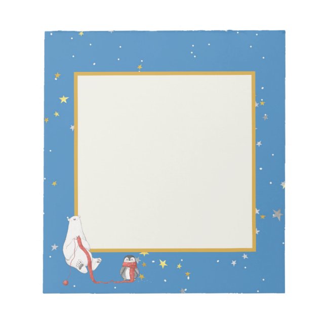Winter Polar Bear Penguin Star Background Notepad (Front)