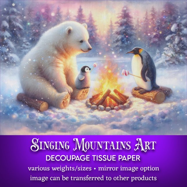 Winter Polar Bear & Penguins Campfire Decoupage Tissue Paper (Creator Uploaded)