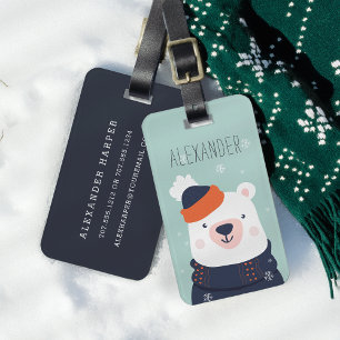Winter Polar Bear Personalised Bag Tag   Mint