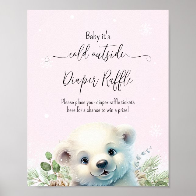 Winter Polar Bear Pink Baby Shower Sign (Front)