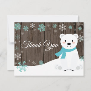 Winter Polar Bear Snowflake Aqua Thank You Card