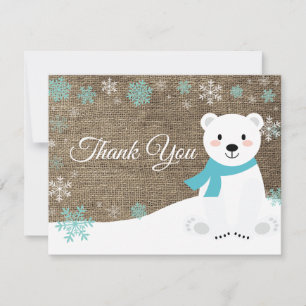 Winter Polar Bear Snowflake Aqua Thank You Card