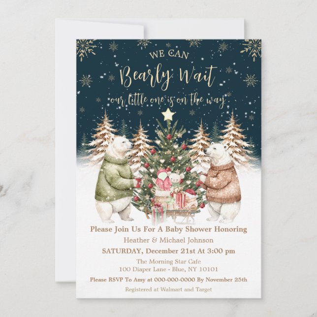 Winter Polar Bear Snowflake Baby Shower Invitation (Front)