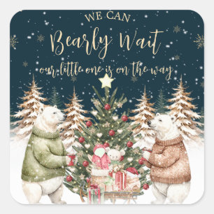 Winter Polar Bear Snowflake Baby Shower Square Sticker