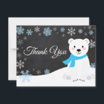 Winter Polar Bear Snowflake Blue Thank You Card<br><div class="desc">Winter Polar Bear Snowflake Blue Thank You Card. Blue Polar Bear. Chalkboard Background. Black and White. Blue Snowflake. Love and Thanks, beautiful script font. Add your message on back or leave blank and hand write. For further customisation, please click the "Customise it" button and use our design tool to modify...</div>