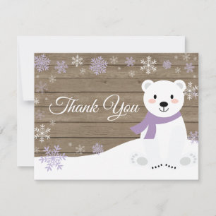 Winter Polar Bear Snowflake Purple Thank You Card
