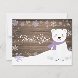 Winter Polar Bear Snowflake Purple Thank You Card