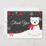 Winter Polar Bear Snowflake Red Thank You Card<br><div class="desc">Winter Polar Bear Snowflake Red Thank You Card. Red Polar Bear. Chalkboard Background. Black and White. Red Snowflake. Love and Thanks, beautiful script font. Add your message on back or leave blank and hand write. For further customisation, please click the "Customise it" button and use our design tool to modify...</div>