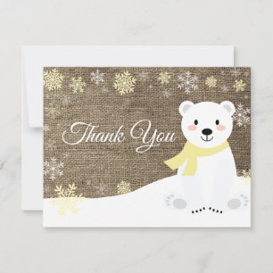 Winter Polar Bear Snowflake Yellow Thank You Card