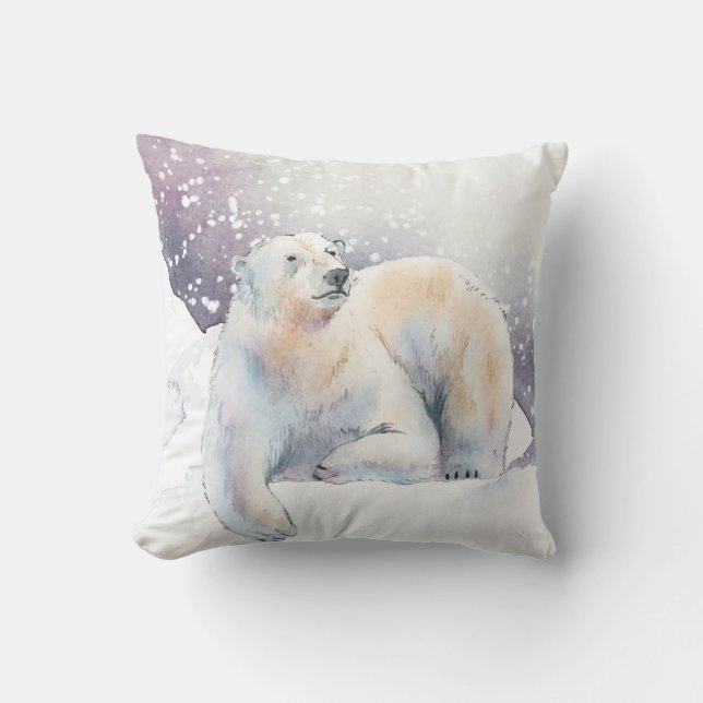 Winter Polar Bear Throw Pillow (Front)