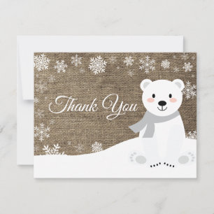 Winter Polar Bear White Snowflake Thank You Card