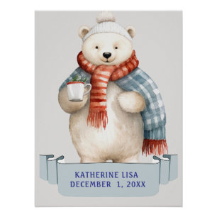 WINTER POLAR BEAR WITH KIDS NAME Birthday Poster