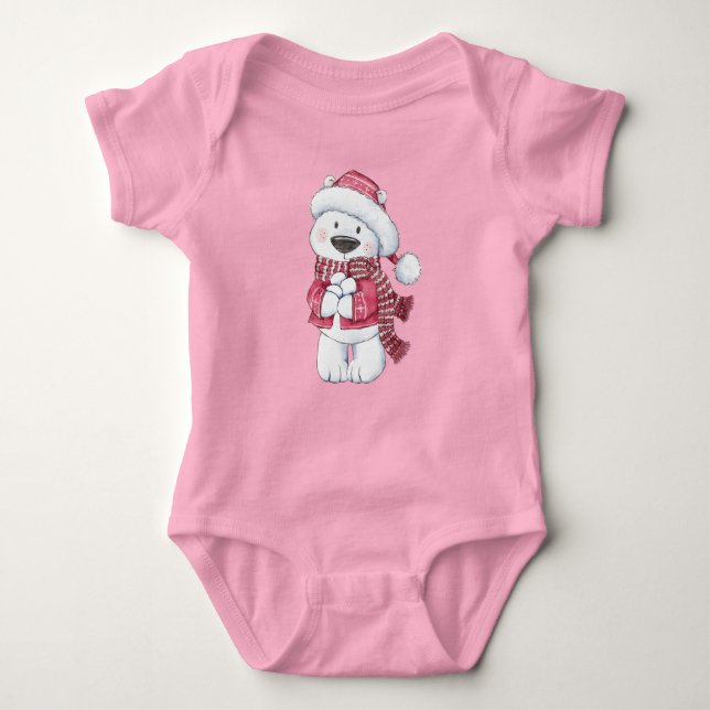 Winter Polar Bear with Snowballs  Baby Bodysuit (Front)