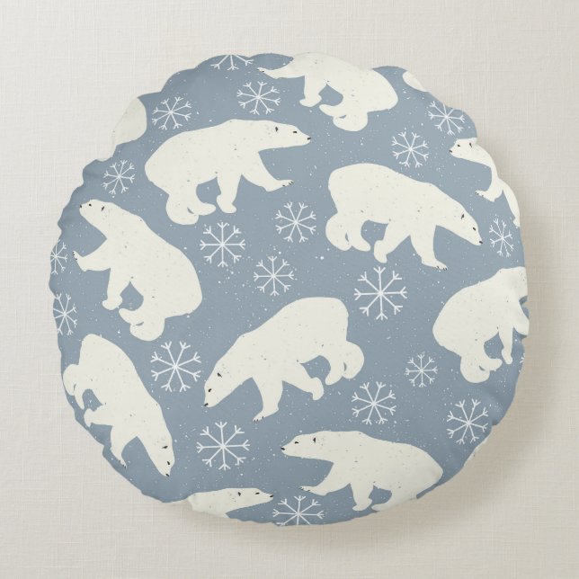 Winter Polar Bears seamless pattern + your ideas Round Cushion (Front)
