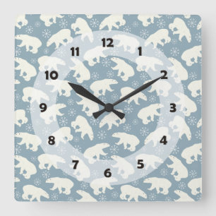 Winter Polar Bears seamless pattern + your ideas Square Wall Clock