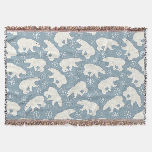 Winter Polar Bears seamless pattern + your ideas Throw Blanket (Front)