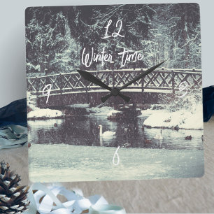 Winter pond square wall clock