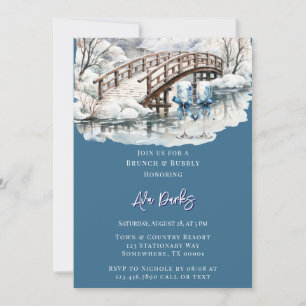 Winter Pond Stream Wooden Bridge Brunch & Bubbly Invitation