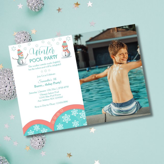 Winter Pool Birthday Photo Party Invitation (Invitations)