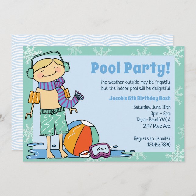 Winter Pool Party Blonde Boy Indoor Swim Birthday Invitation (Front/Back)