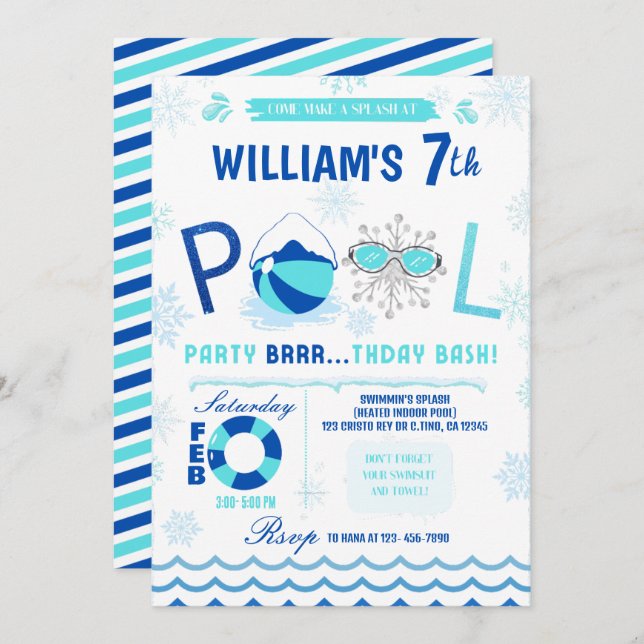 Winter Pool Party | Swimming Birthday Invitation (Front/Back)