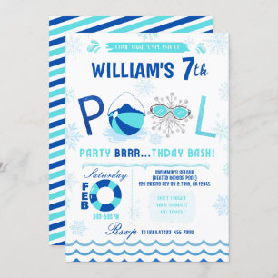 Winter Pool Party   Swimming Birthday Invitation