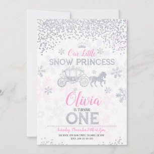 WInter Princess 1st Birthday Invitation Glitter