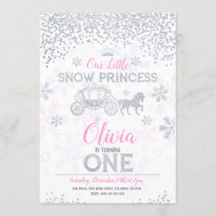 WInter Princess 1st Birthday Invitation Glitter