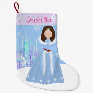Winter Princess Brunette Hair Small Christmas Stocking