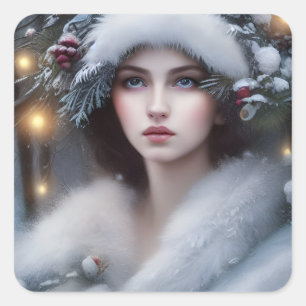 Winter Princess Holiday Square Sticker