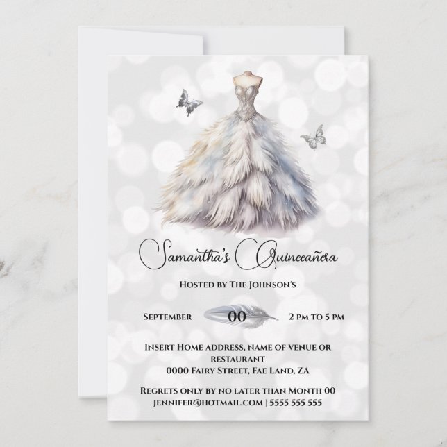Winter princess Quinceañera fantasy ballgown chic Invitation (Front)