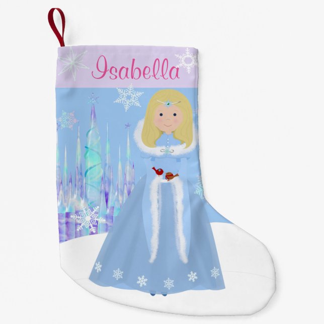 Winter Princess With Blonde Hair Small Christmas Stocking (Front)