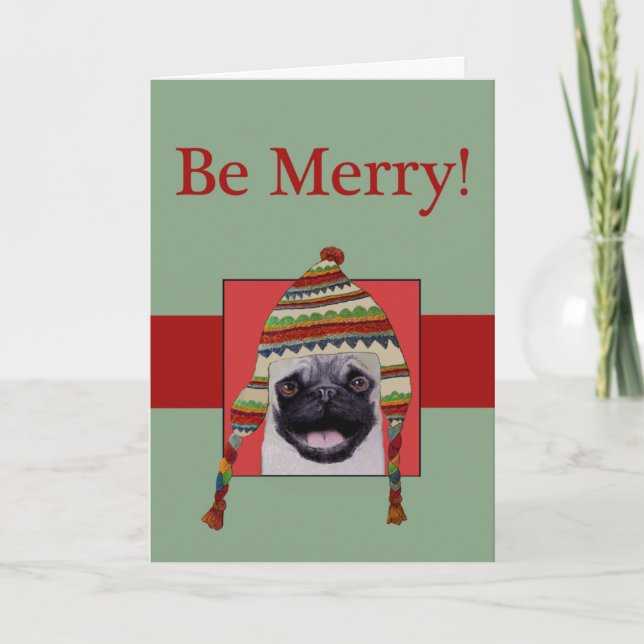 Winter Pug Dog Christmas Card (Front)