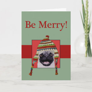 Winter Pug Dog Christmas Card