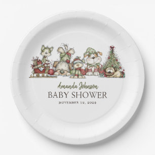 Winter Puppy Christmas Holidays Baby Shower Paper Plate