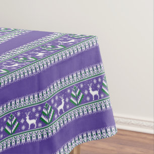 Winter Purple and Green Christmas Fair Isle Tablecloth