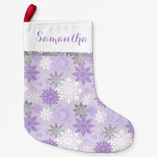 Winter Purple And Silver Personalised Small Christmas Stocking