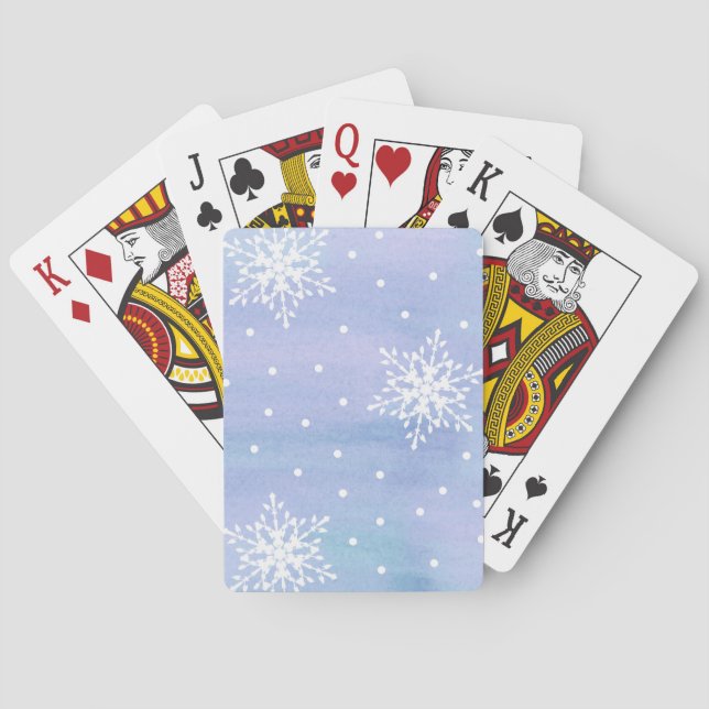 Winter Purple Blue Sky White Snowflakes Polka Dots Playing Cards (Back)