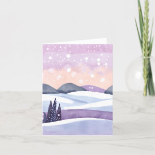 Winter Purple Hills Watercolor Holiday Card