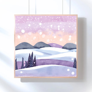 Winter Purple Hills Watercolor Poster