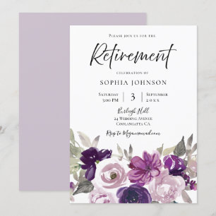 Winter Purple Lavender Floral Retirement Party Invitation