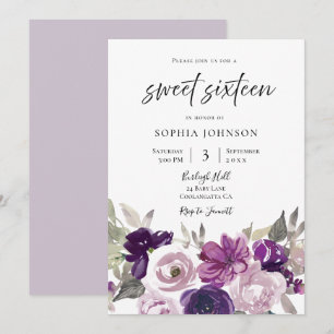 Winter Purple Lavender Floral Sweet 16 Party Invitation
