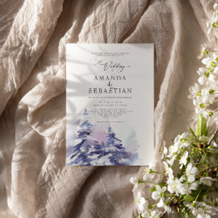 Winter Purple Pine Snow Wedding Party Invitation