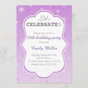 Winter Purple Snowflake Invitation Adult Birthday