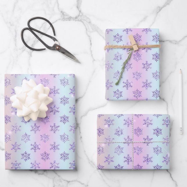 Winter Purple Snowflakes Illustration Wrapping Paper Sheet (Front)