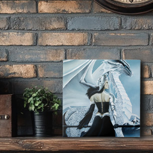 Winter Queen White dragon Fantasy Ceramic Tile